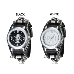 Montre de sport à quartz - tête de mort/chaîne - style punk/gothique - bracelet cuir