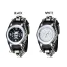 Montre de sport à quartz - tête de mort/chaîne - style punk/gothique - bracelet cuir