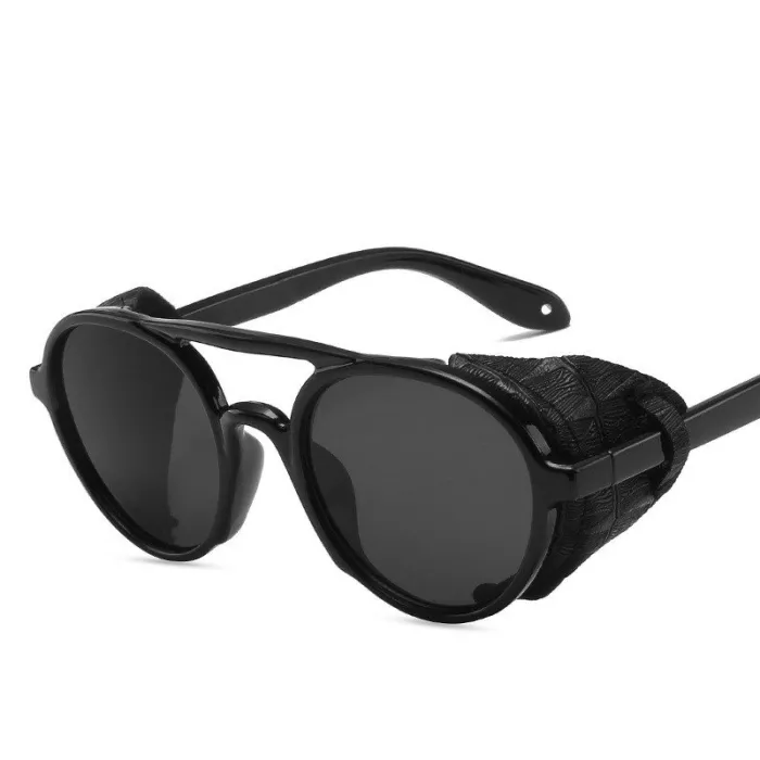 Pyöreät steampunk-aurinkolasit - nahkakoriste - unisex