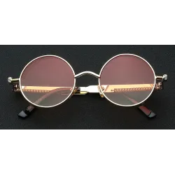 Goottilaiset / steampunk pyöreät aurinkolasit - punainen linssi - metallikehys - UV 400 - unisex