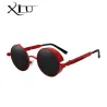 Lunettes de soleil rondes gothiques / steampunk - verres rouges - monture en métal - UV 400 - unisexe