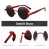 Lunettes de soleil rondes gothiques / steampunk - verres rouges - monture en métal - UV 400 - unisexe