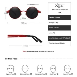Lunettes de soleil rondes gothiques / steampunk - verres rouges - monture en métal - UV 400 - unisexe