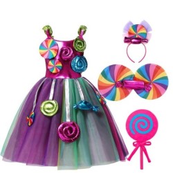 Prinsesse kjole - slikkepinde / slik / regnbue farver - pige kostume