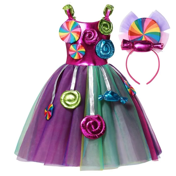 Abito da principessa - lecca lecca / caramelle / colori dell'arcobaleno - costume da bambina