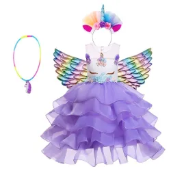 Abito da unicorno - costume da principessa per bambina - collana / cerchietto / ali