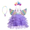 Abito da unicorno - costume da principessa per bambina - collana / cerchietto / ali