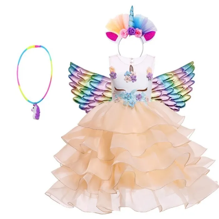 Robe licorne - costume de princesse pour fille - collier / bandeau / ailes