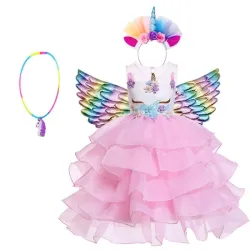 Robe licorne - costume de princesse pour fille - collier / bandeau / ailes