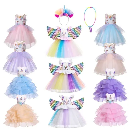 Robe licorne - costume de princesse pour fille - collier / bandeau / ailes