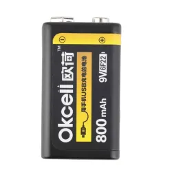 OKCELL - pile au lithium - rechargeable - USB - 9V - 800 mAh