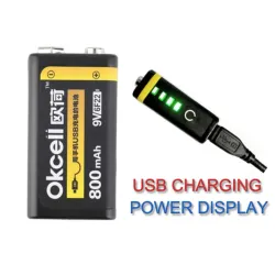 OKCELL - batteria al litio - ricaricabile - USB - 9V - 800 mAh