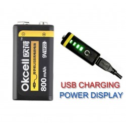 OKCELL - lithium batteri - genopladeligt - USB - 9V - 800 mAh