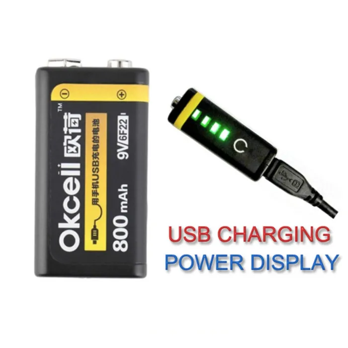 OKCELL - litiumbatteri - laddningsbart - USB - 9V - 800 mAh