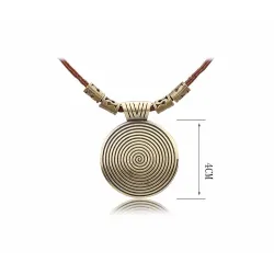 Vintage necklace - round metal pendant - leather ropeNecklaces