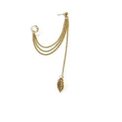 Punk / rock style - earring with chain / leaf - long ear clipEarrings