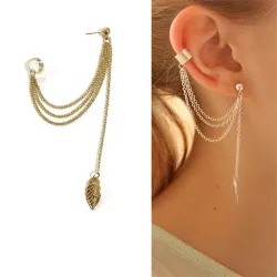 Punk/rock stijl - oorbel met ketting/blad - lange oorclipOorbellen