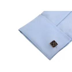 Gull - svart rutete design - firkantede mansjettknapper
