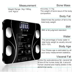 Elektronische intelligente Waage - 13 Körperindex - Körperfett - BMI - LCD-Display