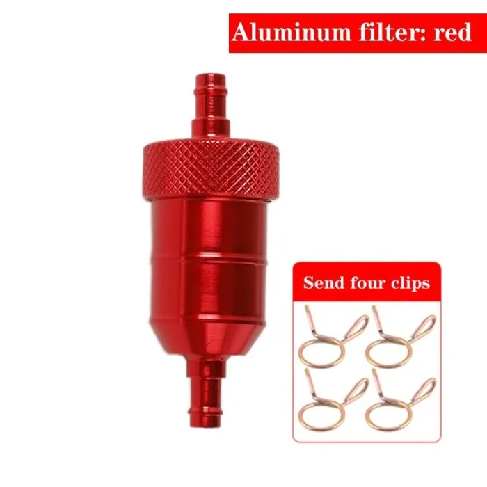 Gas- / Kraftstoff- / Benzin- / Ölfilter aus Aluminium für Motorräder - mit Clips - 6 mm
