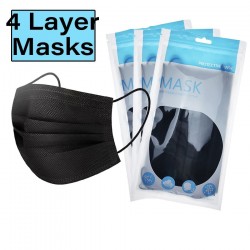 Máscaras de proteção facial / bucal - descartáveis - 4 camadas - preto - 50 peças