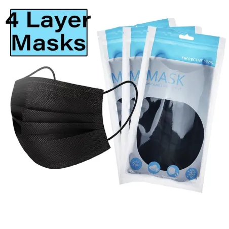 Masques de protection visage / bouche - jetables - 4 couches - noir - 50 pièces