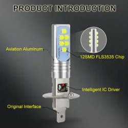 Ampoule LED pour voiture - super lumineuse - 12 3535 SMD - 12V 24V 6000K - H1 - H3 - 2 pièces