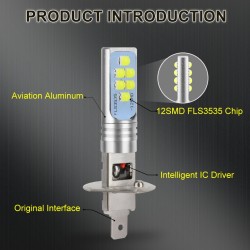 Lampadina LED per auto - super luminosa - 12 3535 SMD - 12V 24V 6000K - H1 - H3 - 2 pezzi