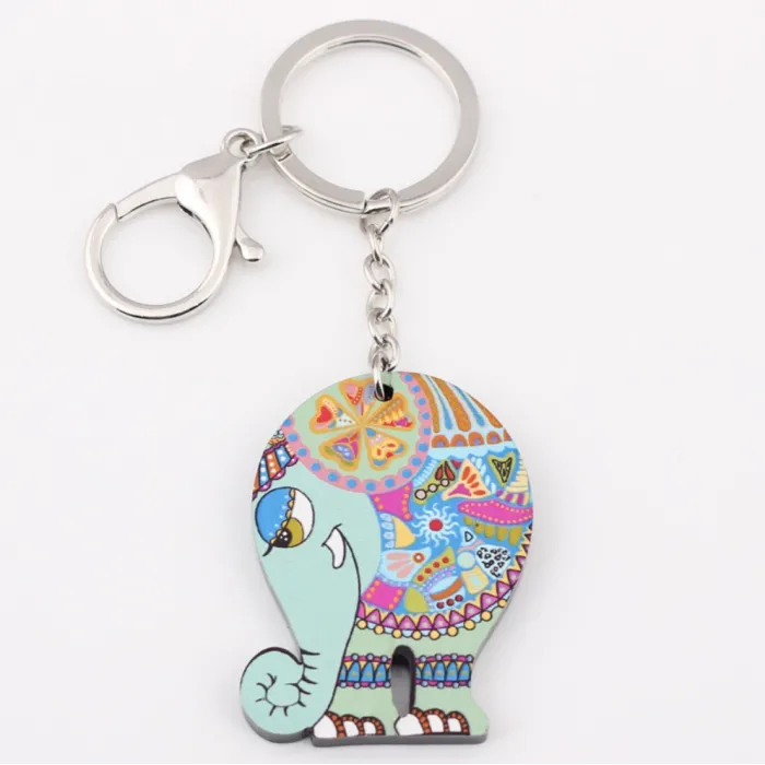 Éléphant acrylique coloré - porte-clés