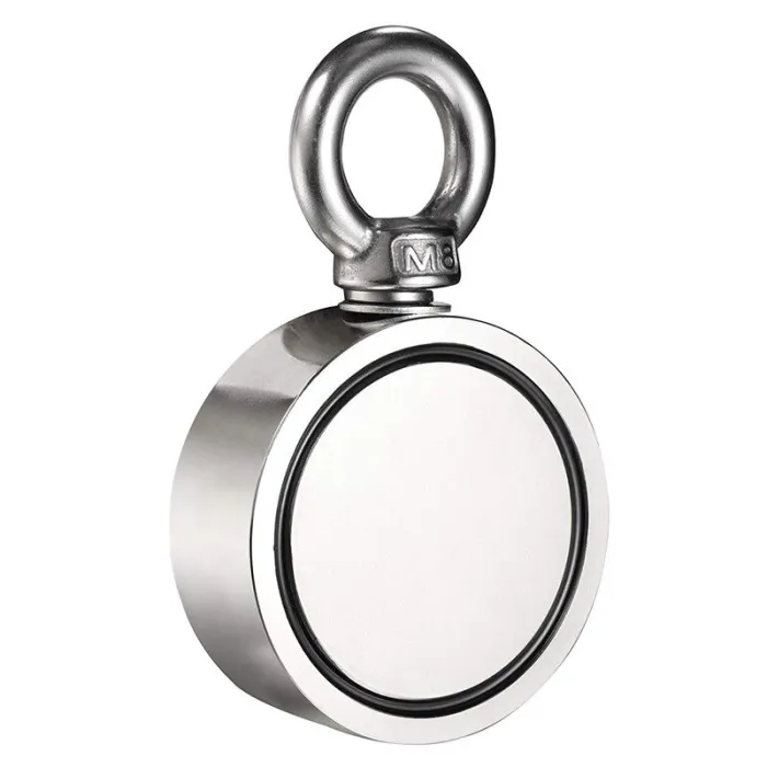 Aimant néodyme double face - aimant de pêche - avec piton - 300Kg - D60mm