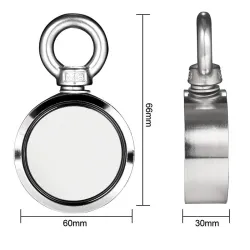 Aimant néodyme double face - aimant de pêche - avec piton - 300Kg - D60mm