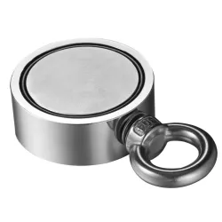 Aimant néodyme double face - aimant de pêche - avec piton - 300Kg - D60mm