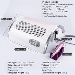 All in 1 - nail dryer / nail dust collector / nail drill - LED UV lamp - 54W - 25000RPMEquipment