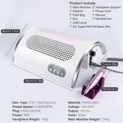 Alt i 1 - negletørker / spikerstøvsamler / spikerbor - LED UV-lampe - 54W - 25000RPM