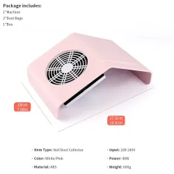 Nageldammsamlare - manikyr / pedikyr - med 2 dammuppsamlande påsar - 40W