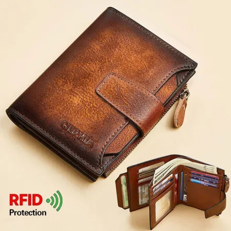 Wielofunkcyjny portfel vintage - ochrona RFID - skóra naturalnaPortfele