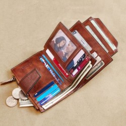 Wielofunkcyjny portfel vintage - ochrona RFID - skóra naturalnaPortfele