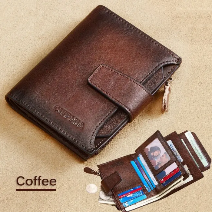 Portafoglio multifunzione vintage - protezione RFID - vera pelle