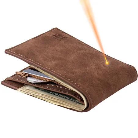 Portefeuille court en cuir - porte-cartes - avec fermeture éclair