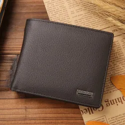 Carteira masculina clássica - porta-cartões - zíper - couro genuíno