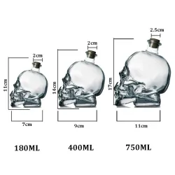 Skull shaped glass decanter - for vodka / whiskey / wine - 180ml - 400ml - 750mlBar supply