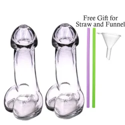 Penisformet drikkeglass - med sugerør / trakt - 150 ml - 2 stk