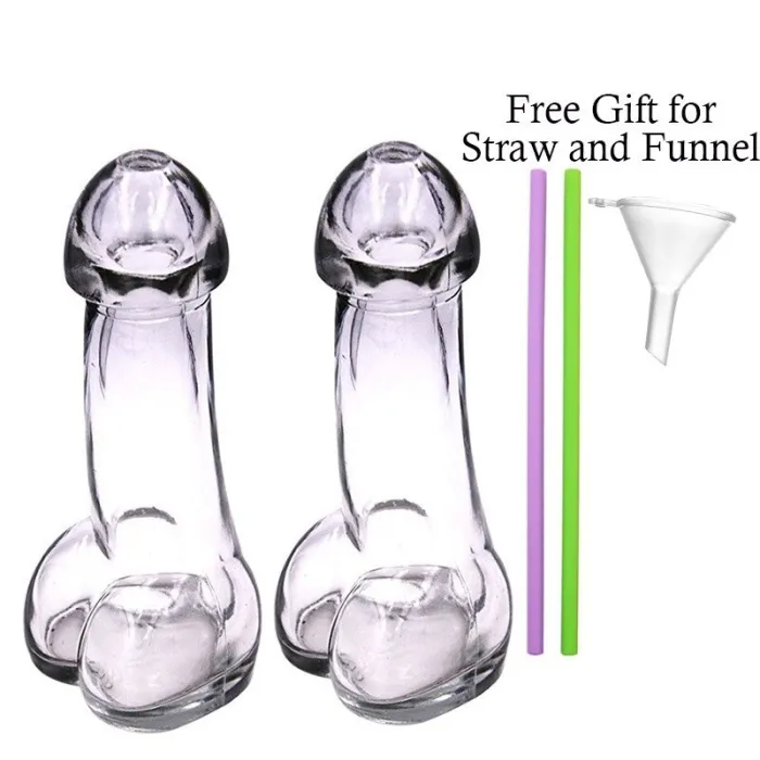 Penisformet drikkeglass - med sugerør / trakt - 150 ml - 2 stk