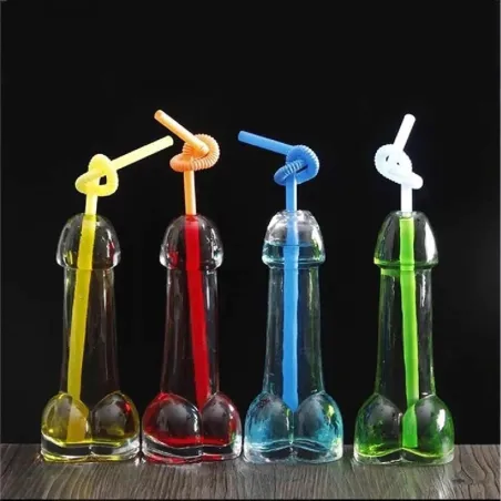 Penisformet drikkeglass - med sugerør / trakt - 150 ml - 2 stk