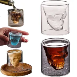 Copo - design de caveira - fundo duplo - para vodka / vinho / café - 25 ml
