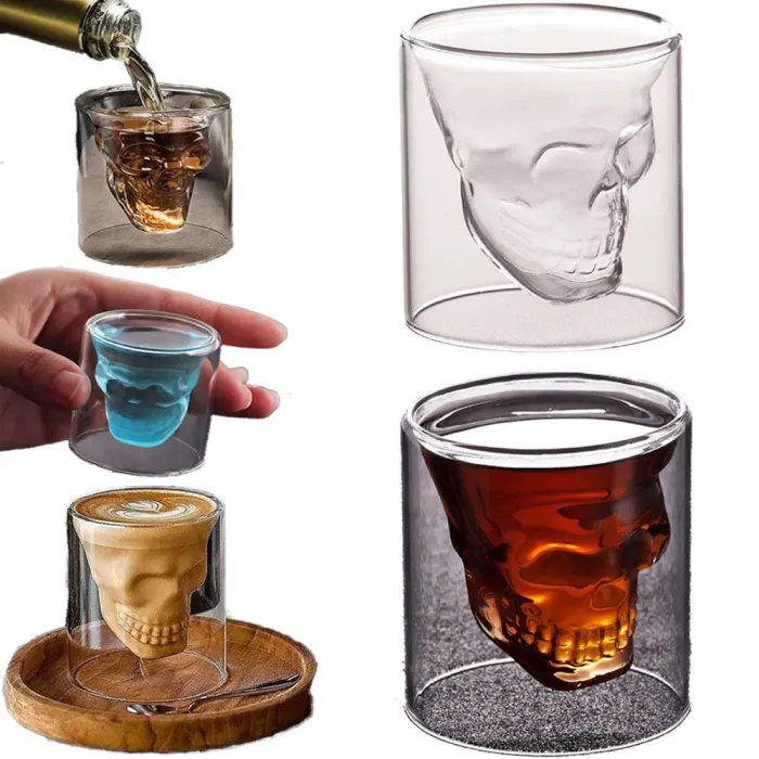 Verre à boire - motif tête de mort - double fond - pour vodka / vin / café - 25 ml