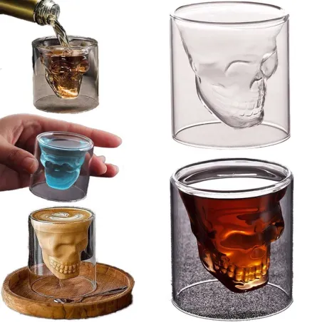 Drikkeglass - hodeskalledesign - dobbel bunn - for vodka / vin / kaffe - 25 ml