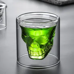 Drikkeglass - hodeskalledesign - dobbel bunn - for vodka / vin / kaffe - 25 ml
