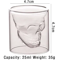 Drikkeglass - hodeskalledesign - dobbel bunn - for vodka / vin / kaffe - 25 ml