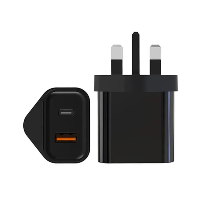 Ładowarka ścienna - wtyczka UK - podwójne porty typ-C / USB - PD - szybkie ładowanie - 20WŁadowarki